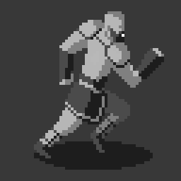Greyscale pixel art animation of a barbarian running to the right